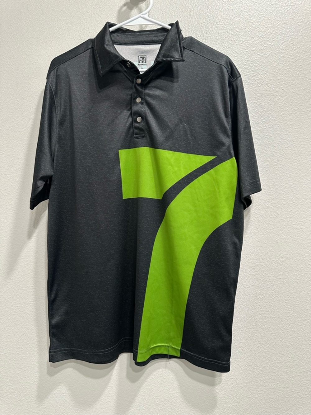 7-Eleven employee Black Polo Shirt with Lime Green Graphic,medium